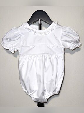Classic Whimsy White Baby Girl Bubble Romper Puff Sleeve Ruffle Collar, 24mo NWT